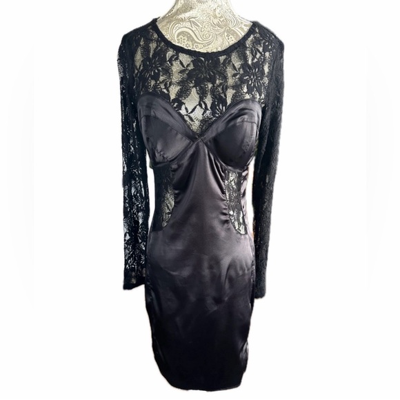 Dresses & Skirts - LBD Sexy Black Lace Satin Bodycon Dress Marylin Monroe Size Large Hot